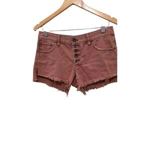 Free People Womens High-Rise Button-Fly Frayed Hem Shorts Size 25 Rust Brown Cot
